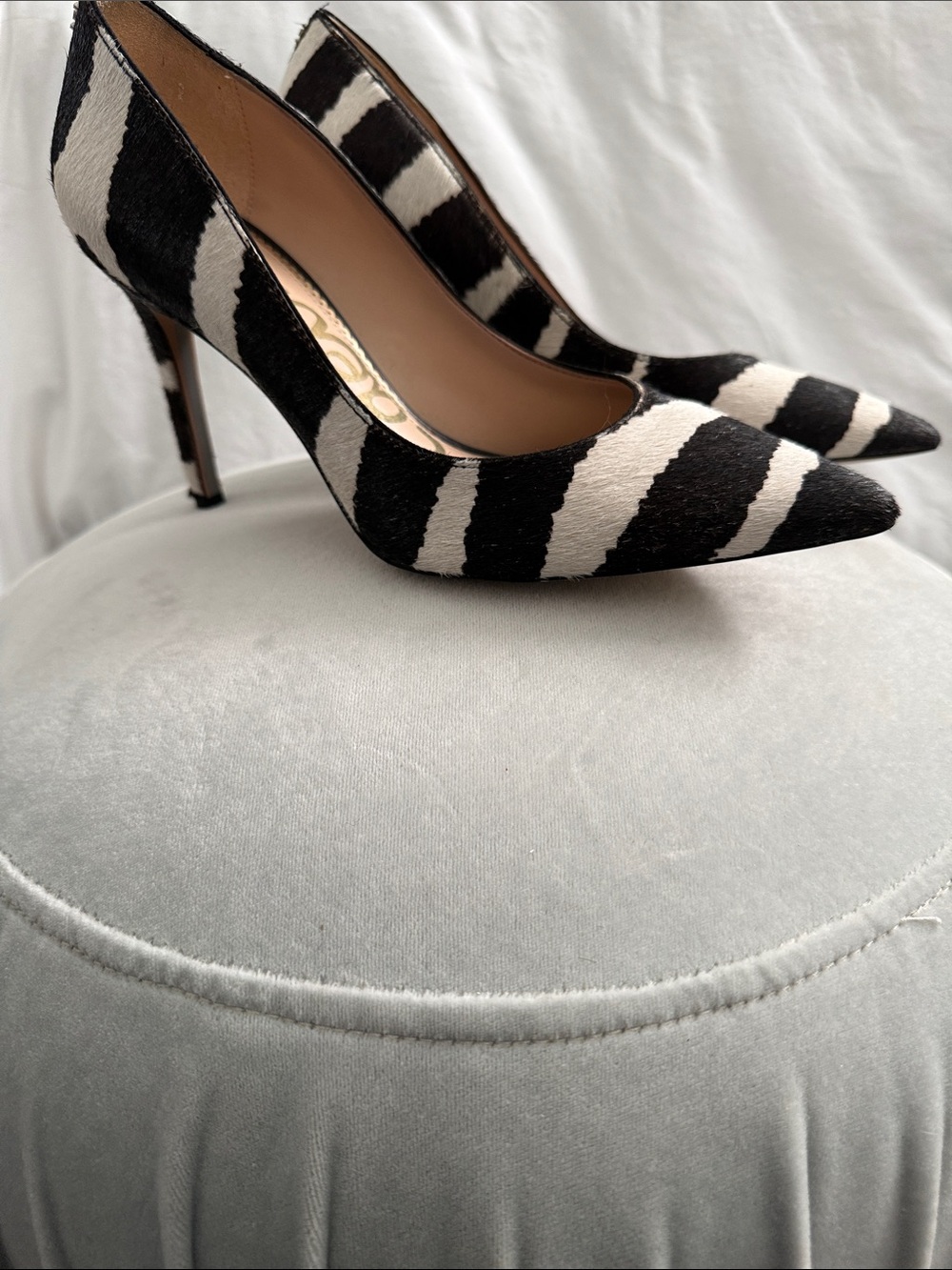 Sam Edelman Black & White Zebra Print Pointed Toe Heels